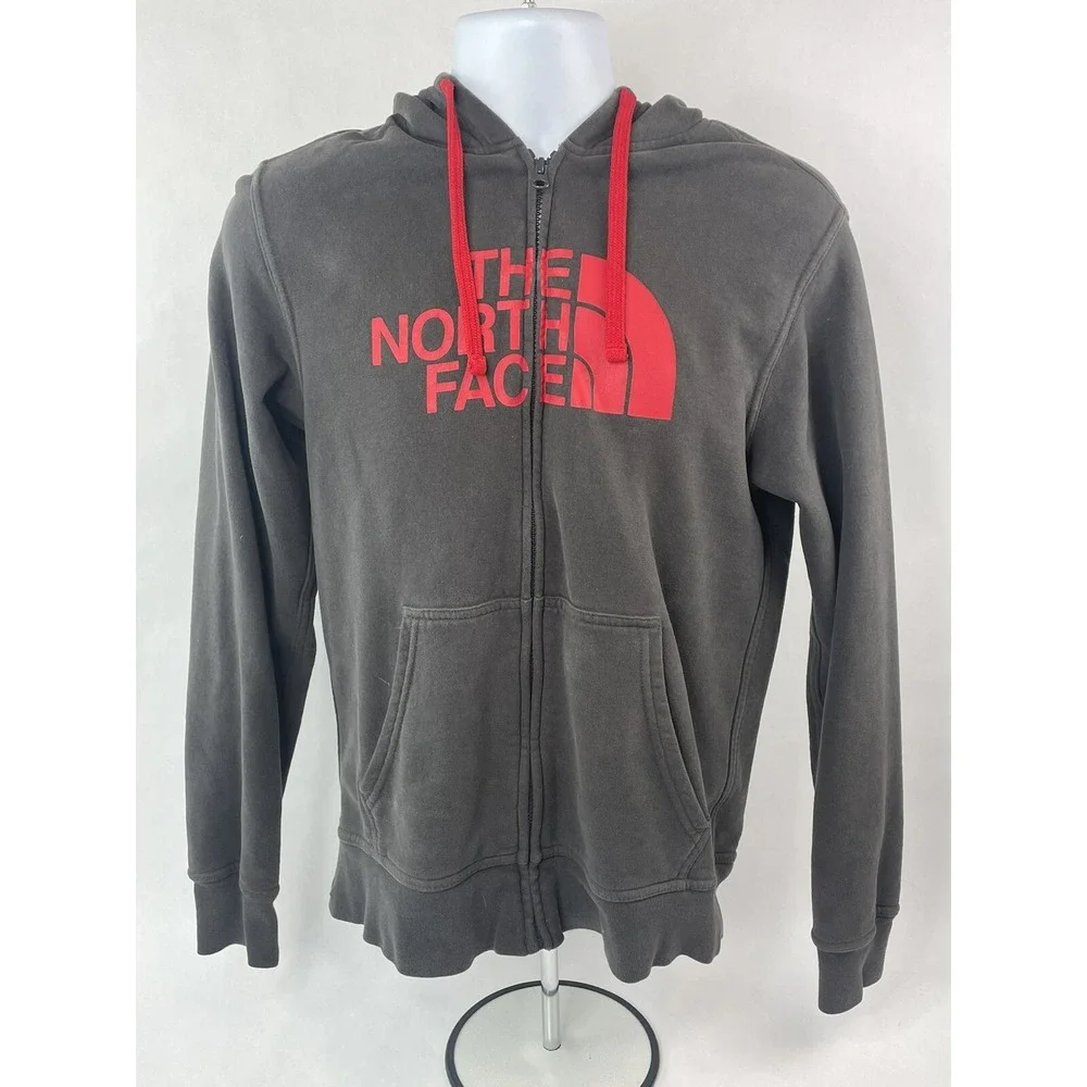 The North Face Hoodie Mens Small Gray Full Zip Sweat Shirt Graphic Print Logo